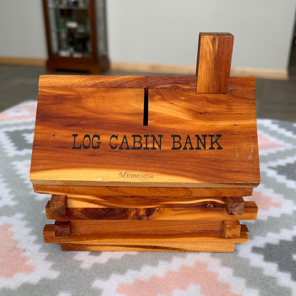 Handmade Log Cabin Bank Wooden Coin Bank - Natural Wood rustic